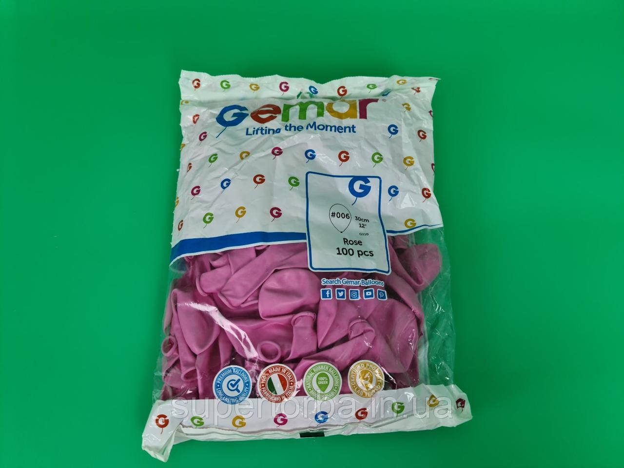 Повітряні кульки 12" (30 см) рожевий пастель 100 шт "Gemar" (1 пачка), фото 1