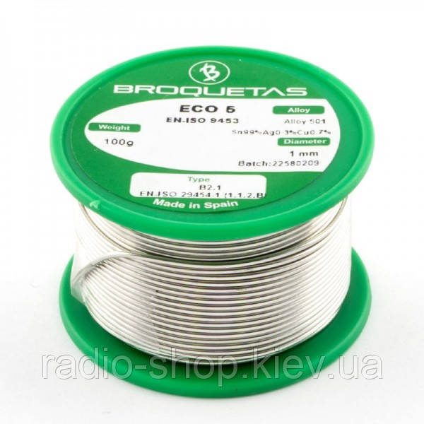 Припій Broquetas Sn99, Ag0,3, Cu0,71,0 мм, 100 гр. (ECO5-10/01H), фото 1