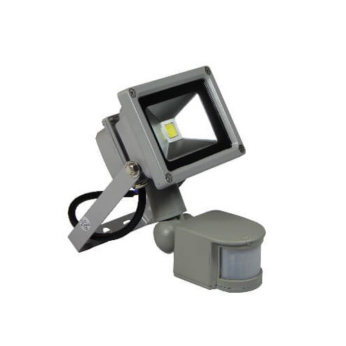 LED прожектор вуличний вологозахищений IP65 сірий 10W COB холодний білий з датчиком руху