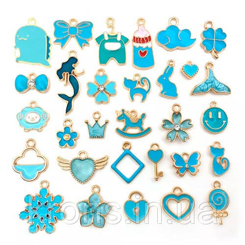 Набір підвісок емальованих 100шт, шарми шарміки, Змішаний, синій, фото 1