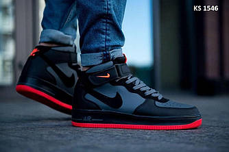 Чоловічі кросівки  Nike Air Force 1 Mid ´07 lava grey red black (Чорні з червоним) Взуття Найк Аир Форс високі  шкіра демі