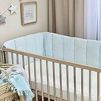 Фенс бортик муслин для детской кроватки на три стороны Нежно-голубой топ