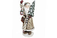 Новогодняя фигура Санта с елкой с LED-подсветкой и фонариком 98см, цвет - бежевый