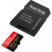 Карта памяти для смартфонов SanDisk 64GB SDXC C10 UHS-I U3 R200/W90MB/s Extreme Pro с адаптером