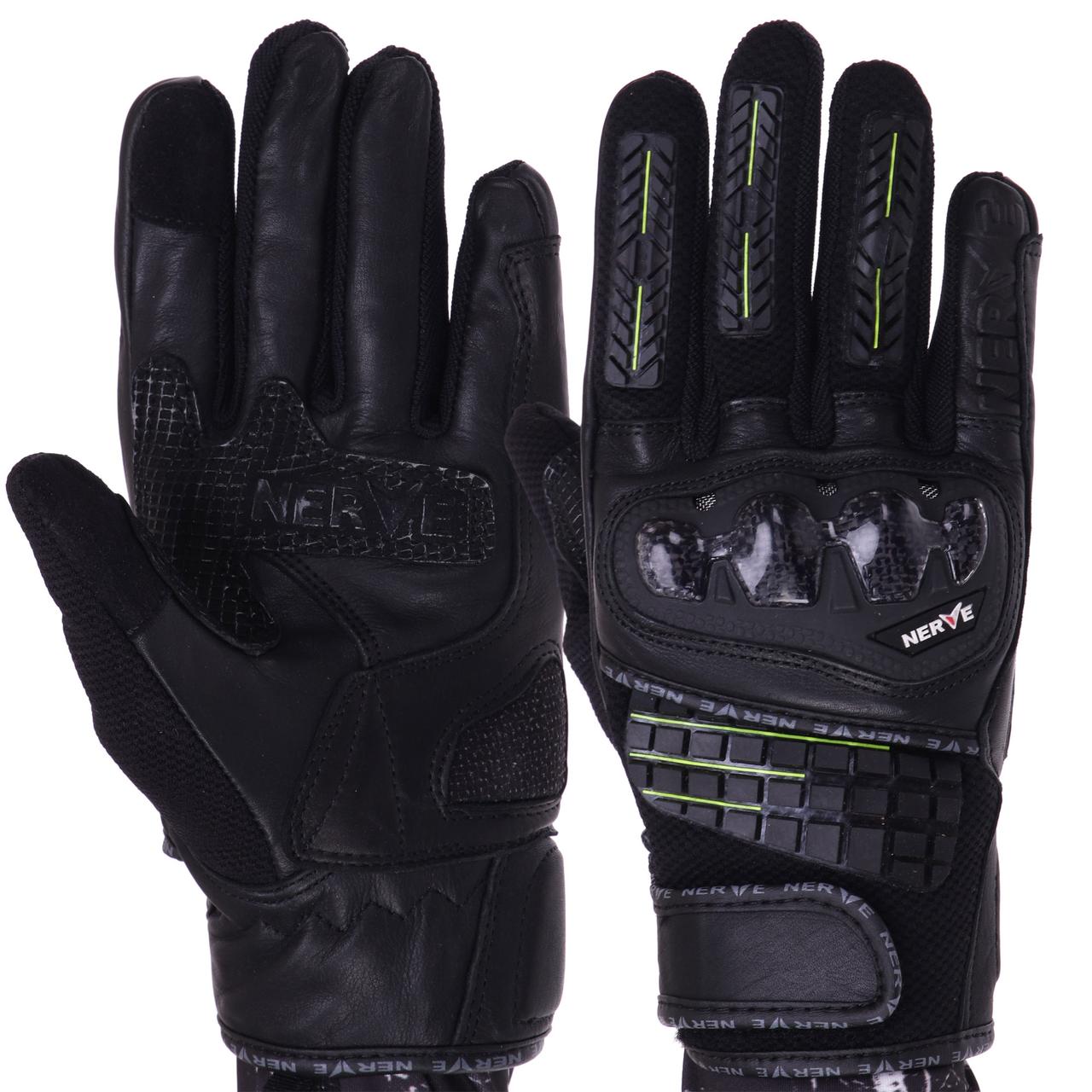 Мотоперчатки шкіряні з закритими пальцями чоловічі NERVE KQ1037 розмір XL Чорні