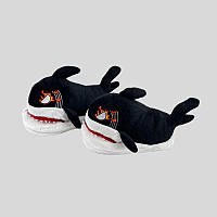Теплые тапочки-игрушки мужские Акула огненная Черная, Домашние Плюшевые Тапочки, Тапочки в виде животных