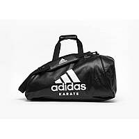 Спортивна сумка-трансформер Adidas чорна із білим логотипом Karate із міцної PU-шкіри