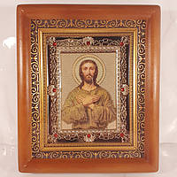 Икона Алексий человек Божий святой, лик 10х12 см, в коричневом деревянном киоте с камнями