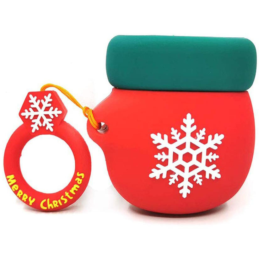 Силіконовий футляр Happy New Year з кільцем для навушників AirPods (Рукавиця / Червоний)