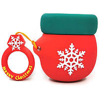 Силіконовий футляр Happy New Year з кільцем для навушників AirPods (Рукавиця / Червоний)