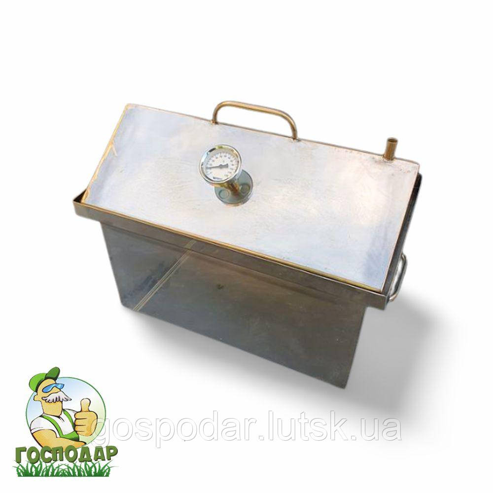 Велика коптильня "Будиночок" 30 літрів виготовлена з нержавіючої сталі 1.5мм з гідрозатвором та термометром, фото 1