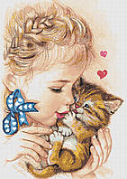 Схема для вышивки бисером ,, Девочка с котенком ,, Сб-2-692