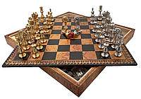 Подарочные шахматы шашки + нарды Italfama "Arabescato" материал кожа размер 48*48 см Цвет коричневый