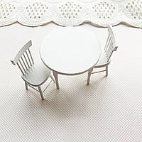 Миниатюра стол кухонный круглый со стульями Белый