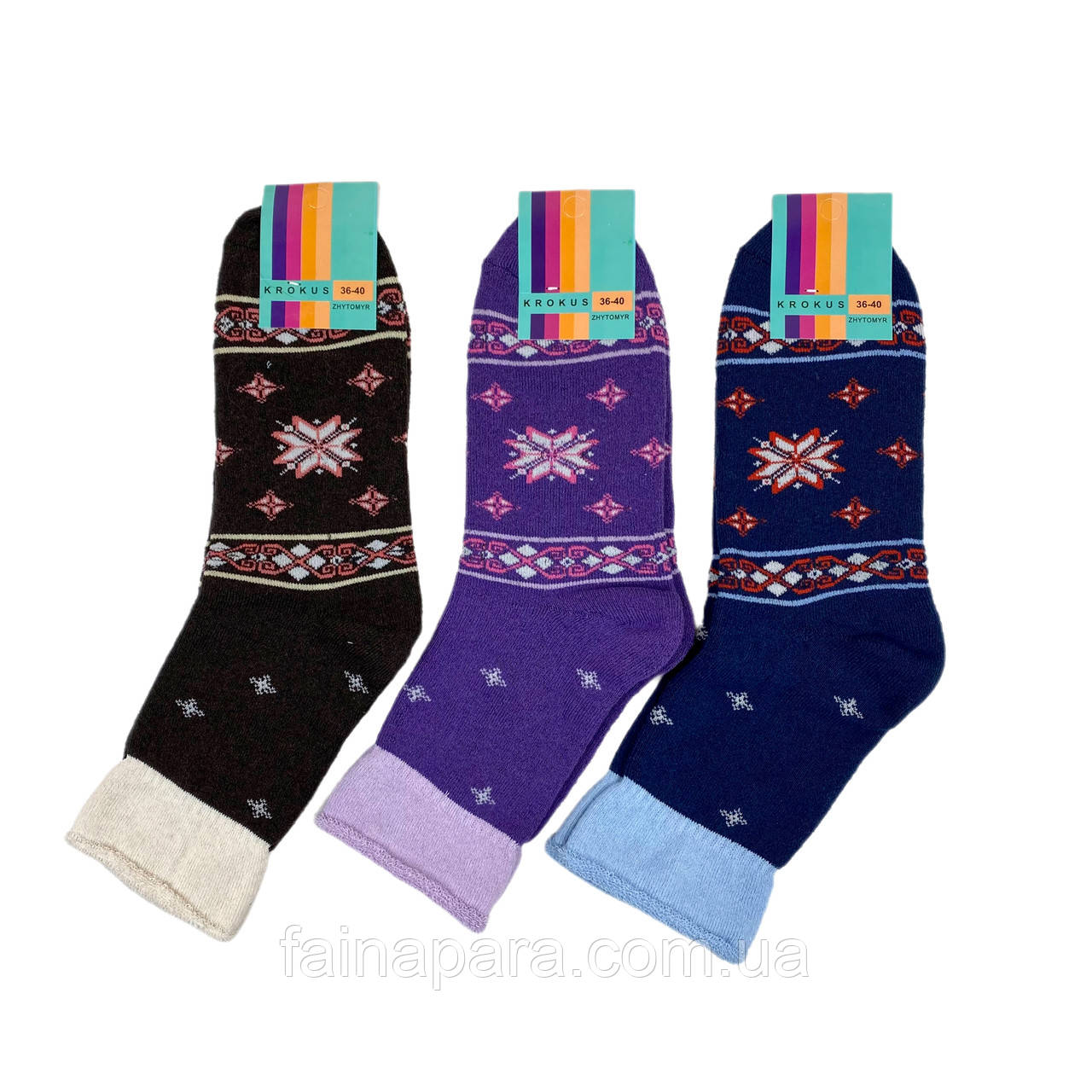 Жіночі махрові шкарпетки без резинки з візерунком (орнамент сніжинка)