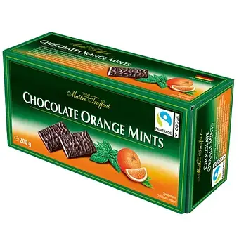 Цукерки Maitre Truffout Chocolate Orange Mints із чорного шоколаду з м'ятою та апельсином, 200 г, 16 шт/ящ