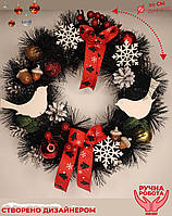 Рождественский новогодний венок Дизайнерский Vela Handmade с Натуральным декором 30см. Птички