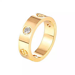 Кільце жіноче Love з камінням і хрестами біжутерія 19 Золотисте (код: k007y-19 )