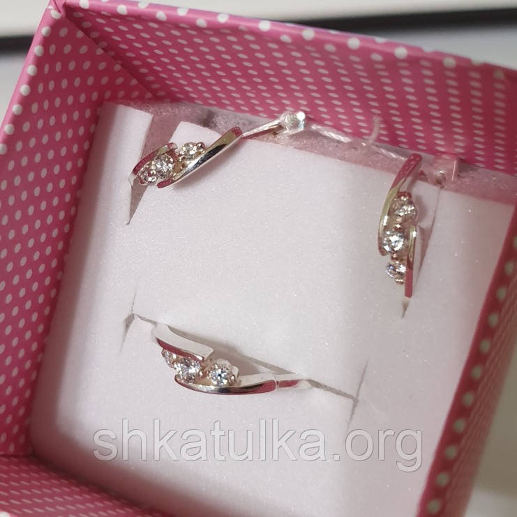 Срібний набір каблучка й сережки з найвищою пробою 925, жіночий з білими фіанітами