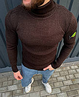 Мужской стильный гольф Stоне Іslаnd (коричневый). Обтягивающий свитер под горло