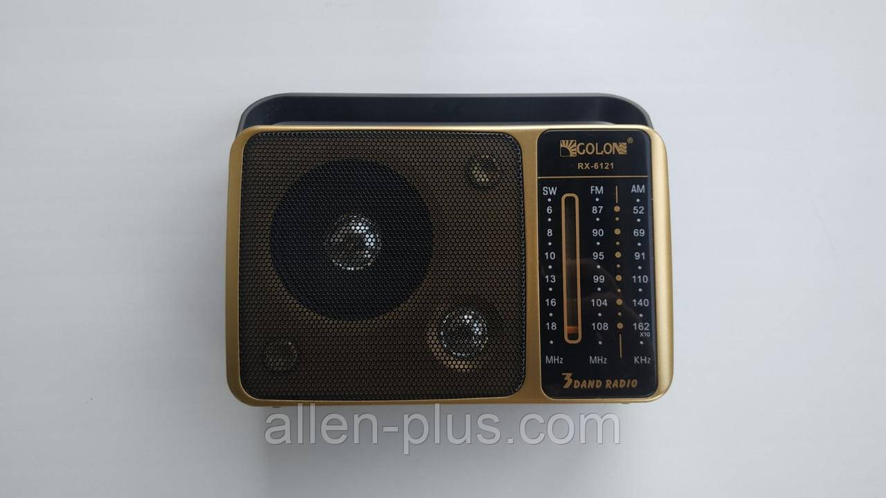 Радіоприймач GOLON RX-6121 FM/MW/SW, USB/microSD mp3, акумулятор Li-Ion, Dx2, золотий