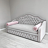 Дитячий диван-ліжко для дівчинки MeBelle KAVITA 80х190 розкладний двоспальний, світло-сірий рожевий велюр, фото 6