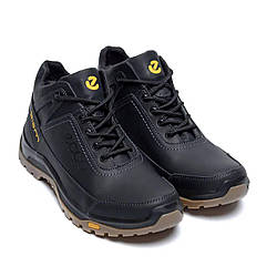 Чоловічі зимові шкіряні черевики кросівки чорні з хутром