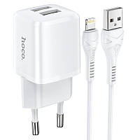 Адаптер мережевий HOCO Lightning Cable Briar dual port charger set N8 |2USB, 2.4A| (Safety Certified)