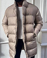 Мужская зимняя куртка длинная. Пуховик мужской удлиненный бежевый
