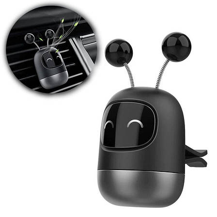 Ароматизатор-освіжувач повітря автомобільний в решітку машини Emoji Robot happy Чорний, фото 1