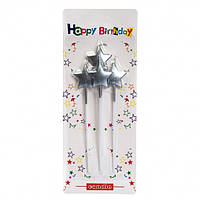 Свічки для торта "Зірки" хром 4 шт, срібло