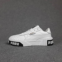 Puma Cali белые с черным женские демисезонные кроссовки. Лето/осень/весна, женские кроссовки на шнурках.