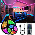 LED стрічка 5м багатокольорова RGB пульт + мобільний додаток Bluetooth RGB, USB, фото 3