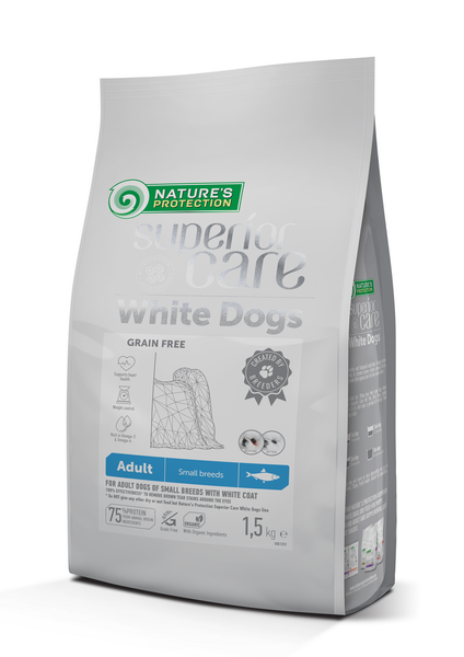 Сухий беззерновий корм для собак малих порід з білою шерстю Superior Care White Dogs Grain Free with Herring, фото 1