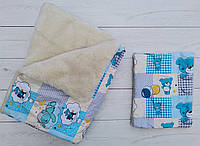 Детское одеяло+подушка "Мишки спят голубой"(на овчине)