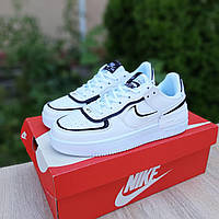 Nike Air Force 1 Shadow женские демисезонные белые с черным кроссовки на шнурках