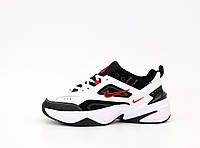 Nike M2K Tekno Женские осенние бело-черные кожаные кроссовки. Женские кроссовки на шнурках