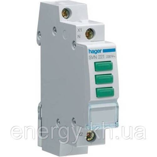 Індикатор LED на 3 фази, зелений, Hager SVN221, фото 1