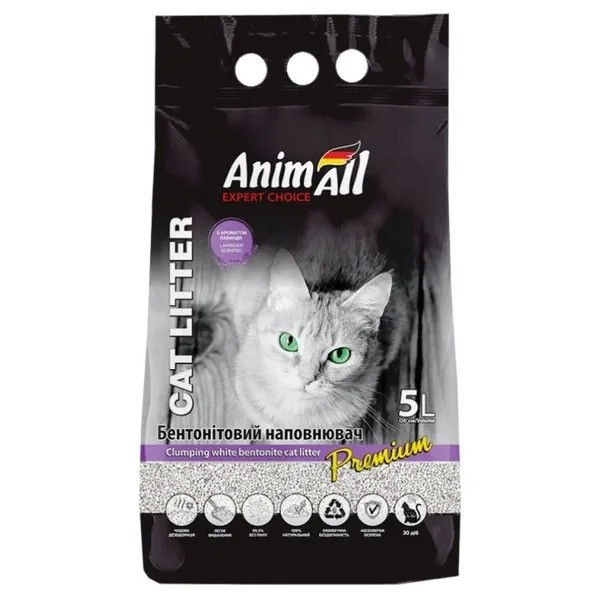 AnimAll Наповнювач бентонітовий білий з ароматом лаванди 5 л - 4,2 кг