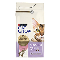 Сухой корм CAT CHOW Sensitive для взрослых кошек с чувствительной кожей и пищеварением, с лососем 1.5 кг