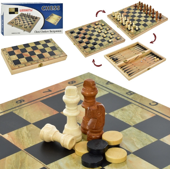 Шахи 3в1(шахи,шашки,нарди),дерев.,в кор-ці,35х18х4,5см №XQ630-3(21)