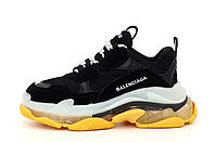 Balenciaga Triple S женские демисезонные черные кроссовки на шнурках. Весенние женские кожаные кроссы