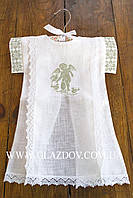 Одяг для хрестин: сорочечка лляна з вишитим срібною ниткою янголятком АРТ 41-06 (2)