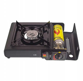 Портативна газова плита Woods Camp 2200 Вт. чорна, перехідник на балон