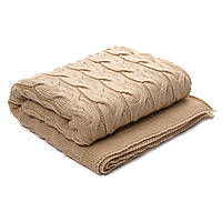 Плед вязаный Ohaina косы 170x120 Dark Beige