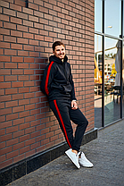 Чоловічий теплий спортивний костюм із лампасом Зима чорний-червоний S M L XL, фото 2