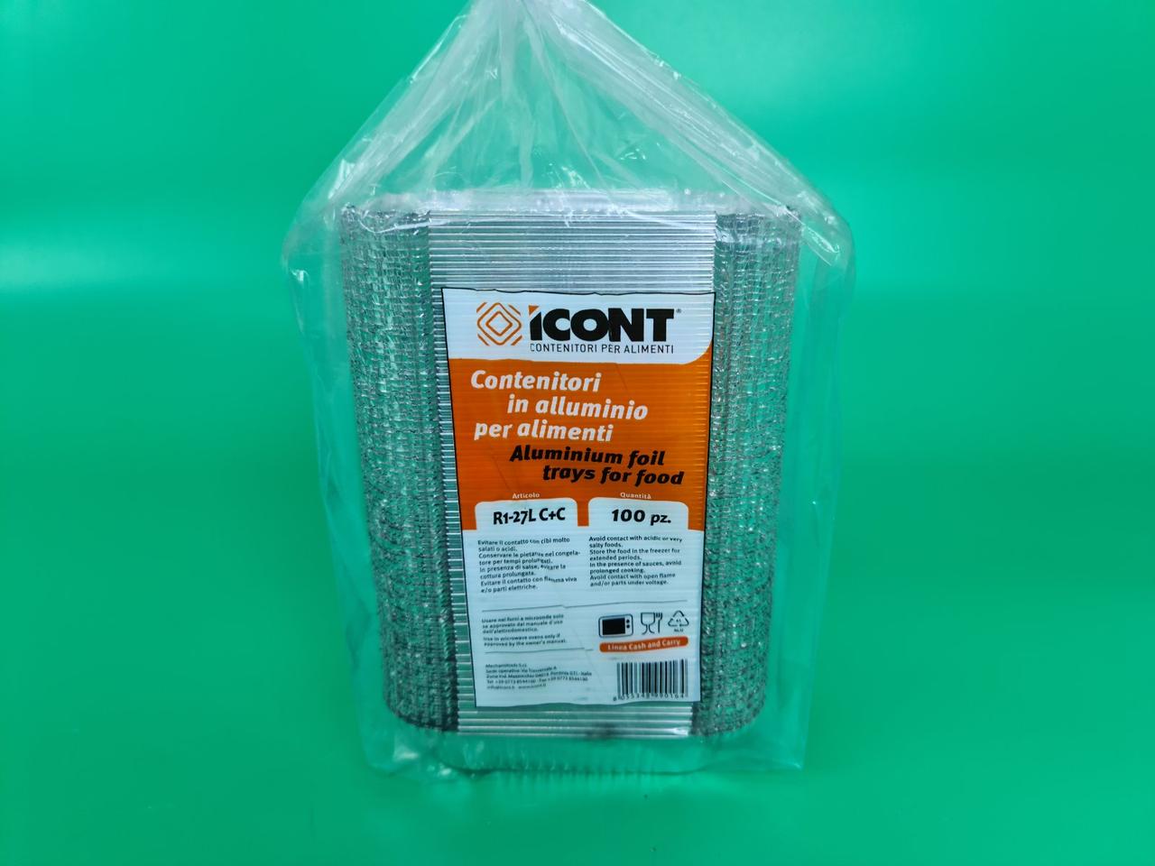 Контейнер із харчової алюмінієвої фольги прямокутний 310 мл R1-27L 100 шт. в пакованні (1 пачка), фото 1