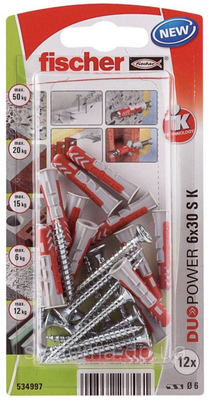 ДЮБЕЛЬ/ШУРУП DUOPOWER 6X30 (12ШТ)