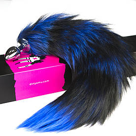 Анальна пробка-хвостик S із натурального хутра DARK BLUE колір синій