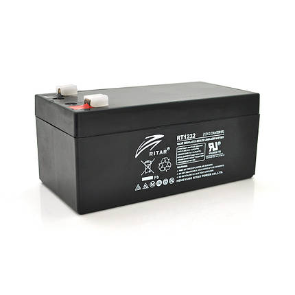 Акумуляторна батарея AGM RITAR RT1232, Gray Case, 12 V 3.2 Ah (133 х 67х 59 (63) ) Q10, фото 1